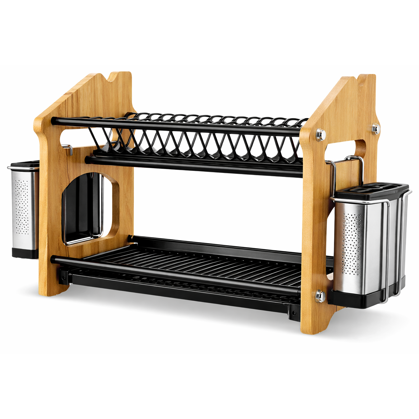 Suport vase din metal si lemn, uscator modern, 73 x 29 x 36 cm - Negru