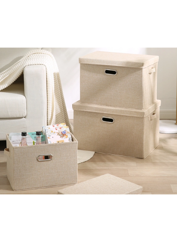 Cutie de Depozitare Textil, Organizator Pliabil pentru Haine - Bej aurit