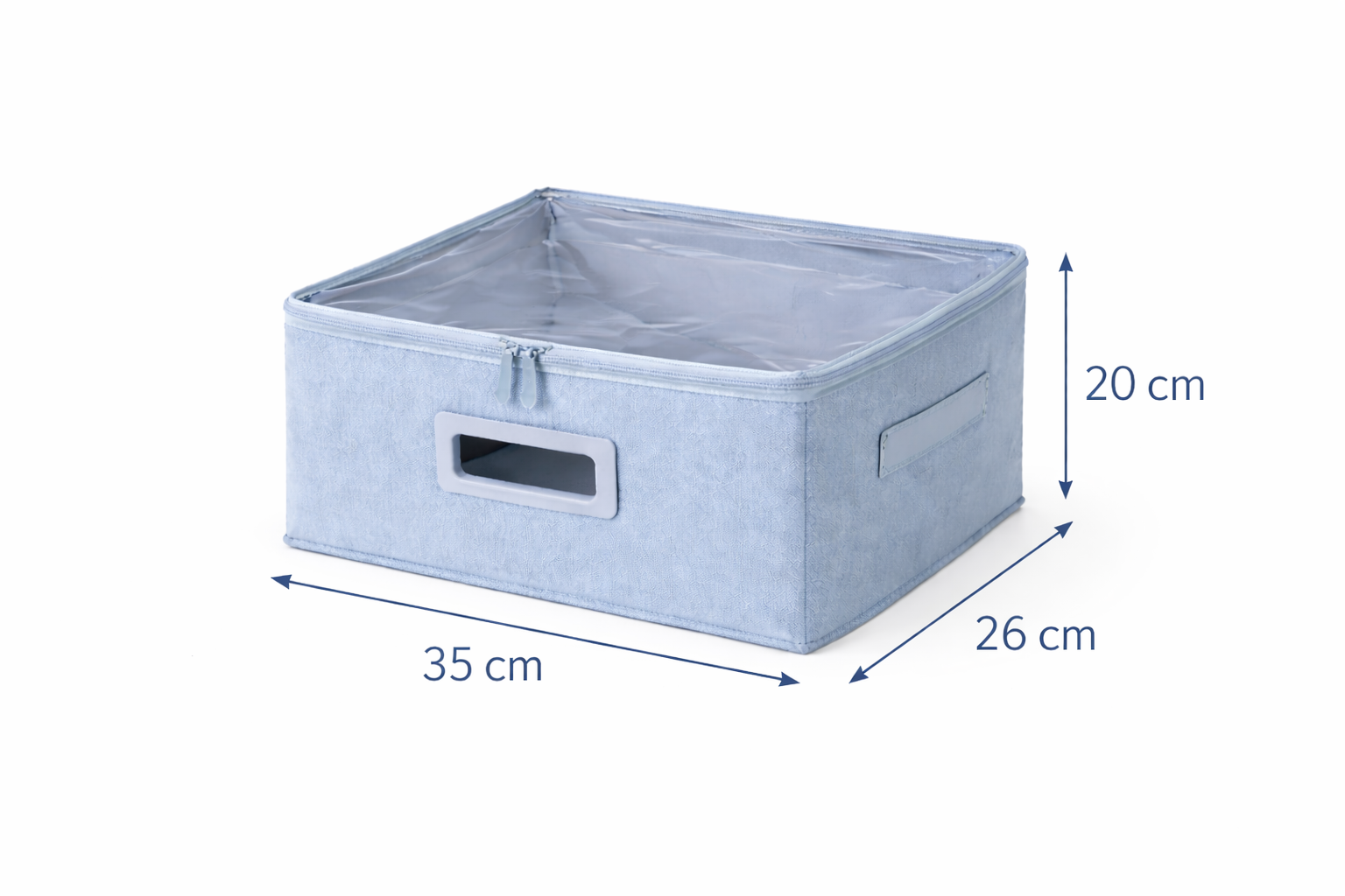 Cutie depozitare textila premium, pliabila, cu fermoar si capac, 35x26x20 cm - Albastru